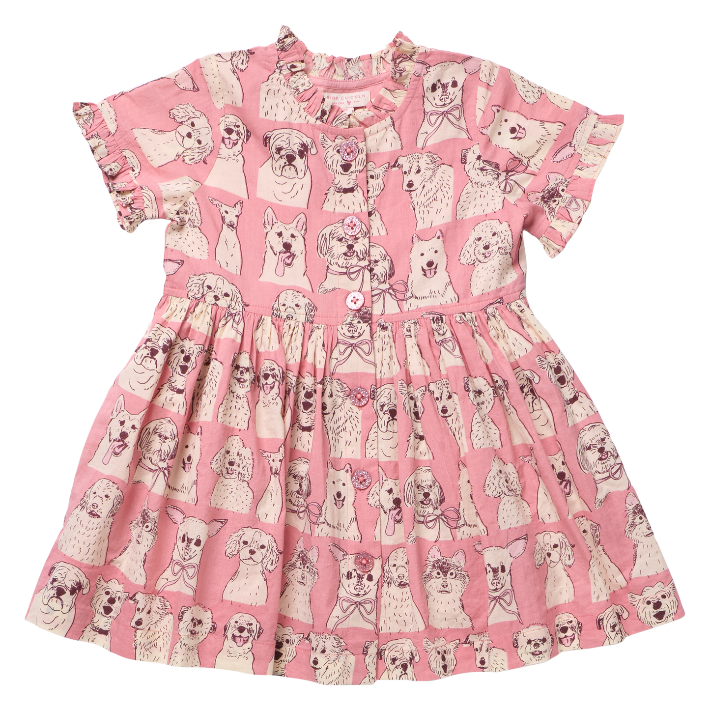 Autumn Dress- Pink Sketched Dogs