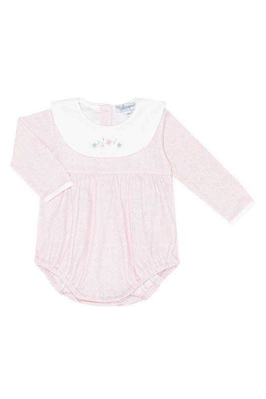 Pink Herringbone Embroidered Bubble Long Sleeve