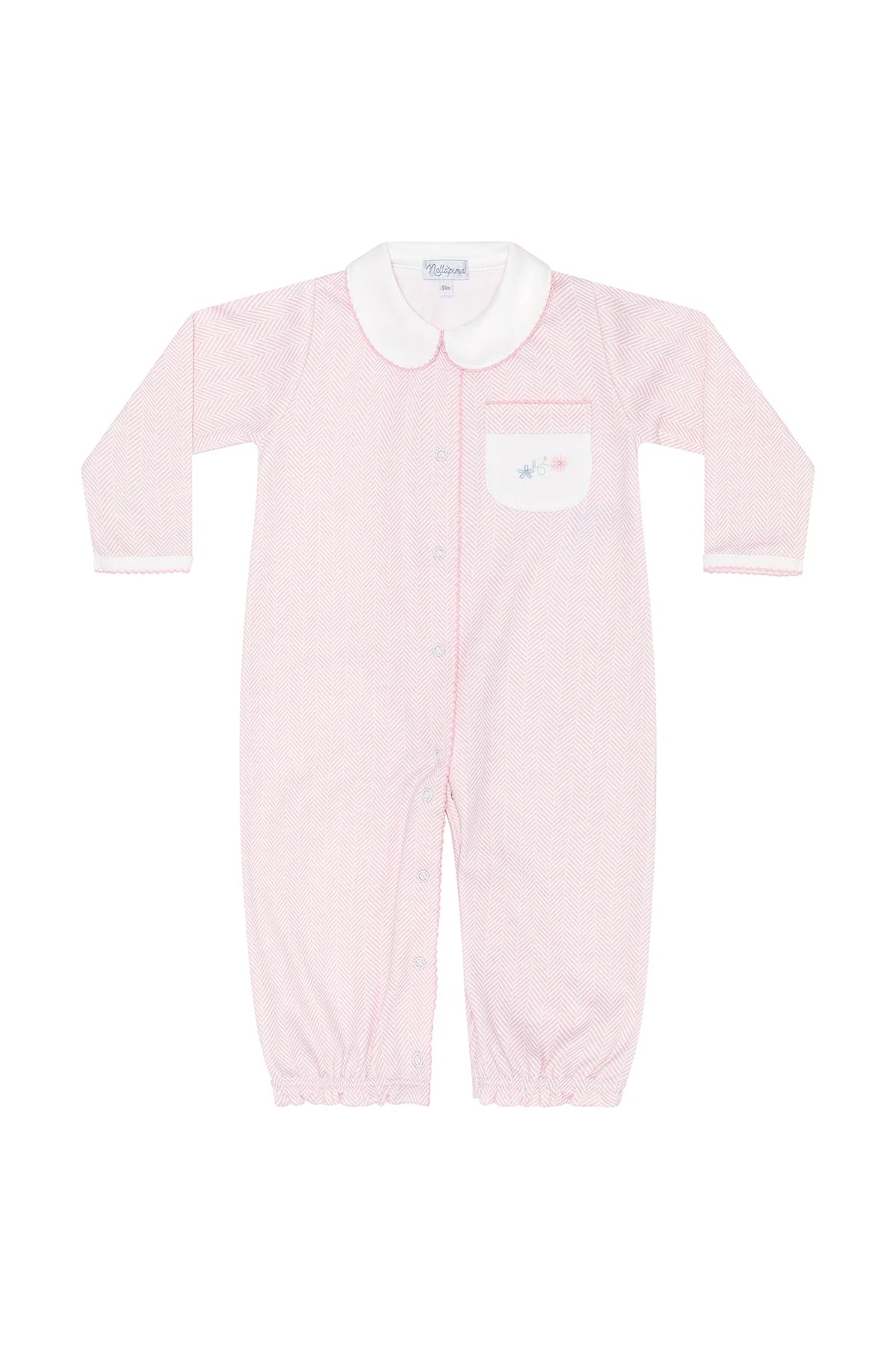 Pink Herringbone Embroidered Converter Gown-Flowers