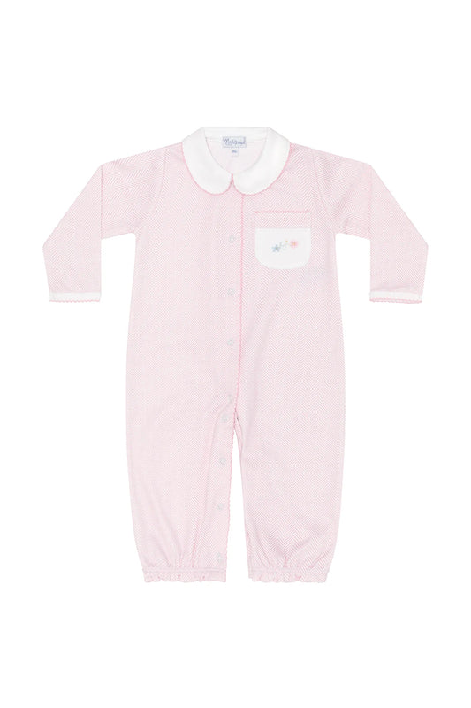 Pink Herringbone Embroidered Converter Gown-Flowers