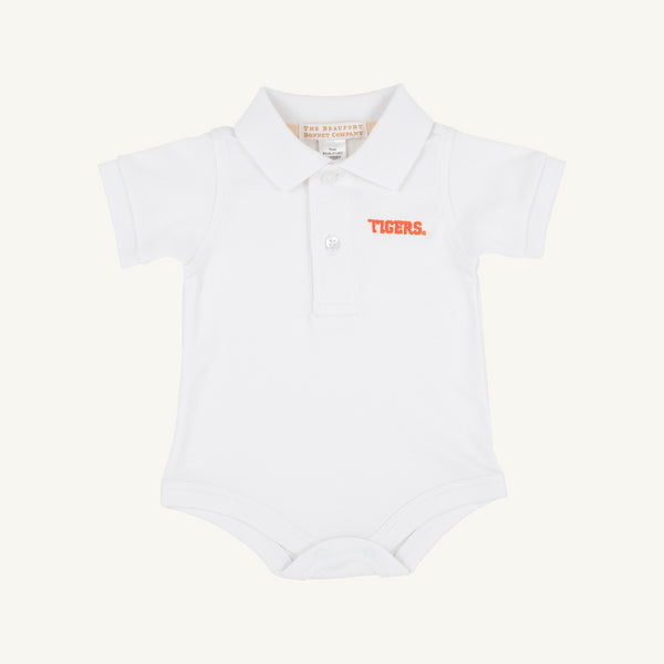 Clemson Prim & Proper Polo Short Sleeve- Pima Onesie- Back Stork