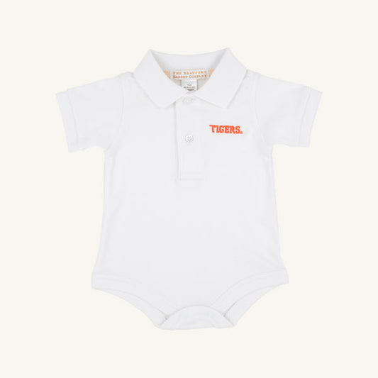 Clemson Prim & Proper Polo Short Sleeve- Pima Onesie- Back Stork
