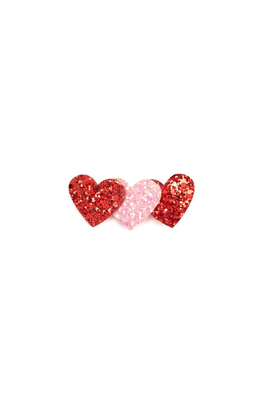 Pink & Red Glitter Hearts Hair Clip