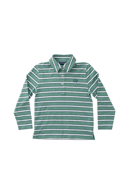 Long Sleeve Pro Performance Polo - Frosty Spruce Dark Denim Stripe
