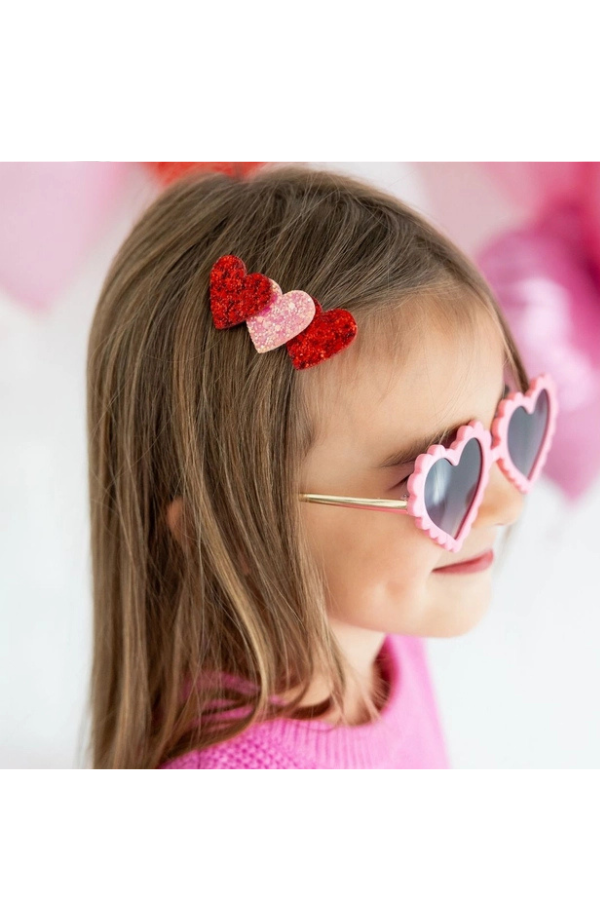 Pink & Red Glitter Hearts Hair Clip