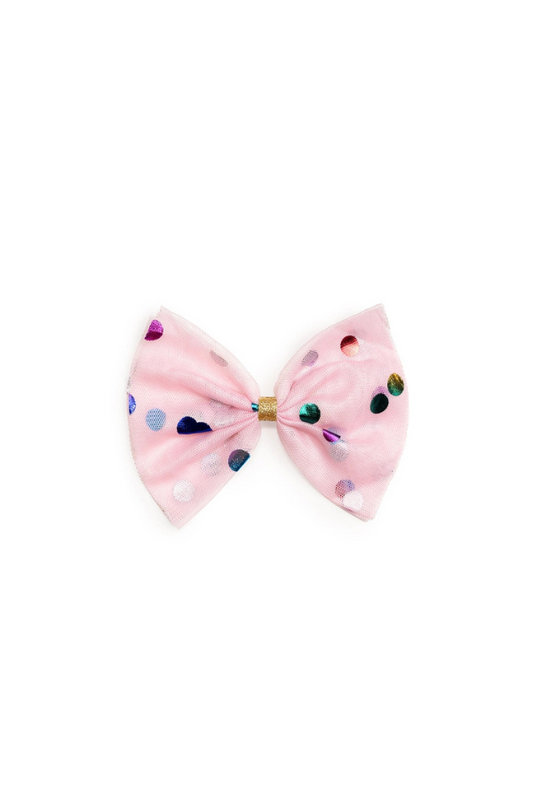 Pink Confetti Tulle Bow Clip