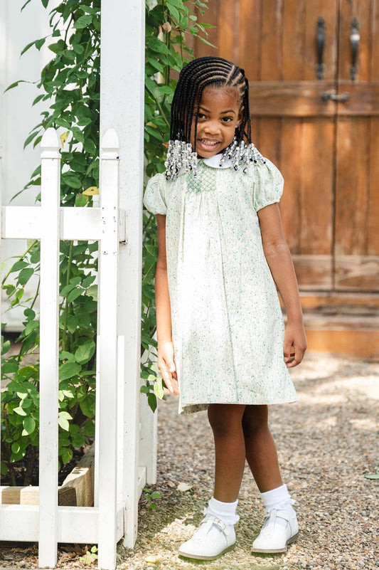 Aqua Floral Smocked Woven Sadie Dress