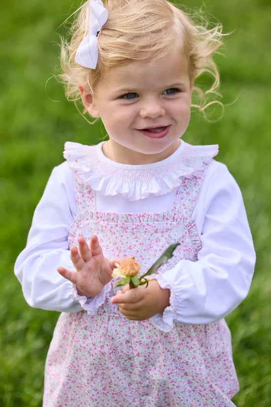 Smocked Madeline Blouse - White with Pink
