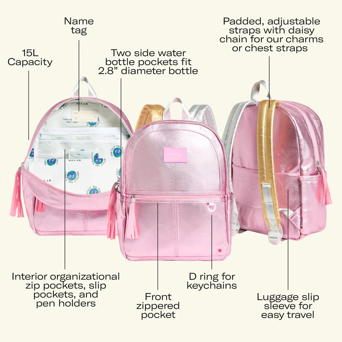 Kane Backpack -Happy Metalic Hearts