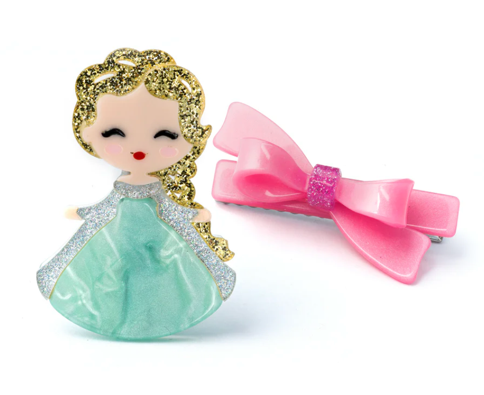 Cute Doll Gold Hair and Bow Hair Clip Set