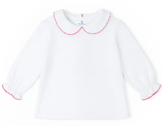 Knit Long Sleeve Blouse With Fuchsia Picotin