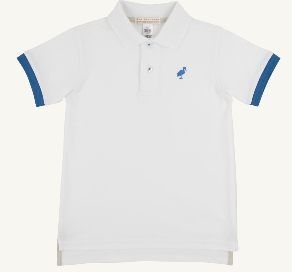 Prim and Proper Polo, White and Blue
