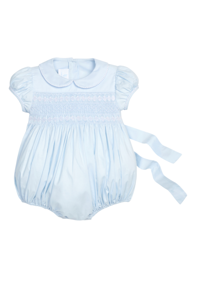 Smocked Emery Bubble - Light Blue with White