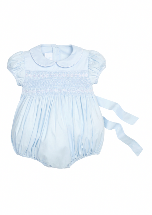 Smocked Emery Bubble - Light Blue with White
