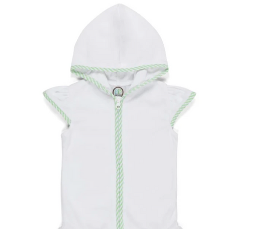 Sleeveless Cover Up with Hood- Green Stripe