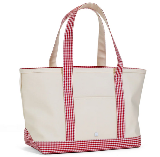 Medium Tote - Coated Canvas Natural with Gingham Red Trim