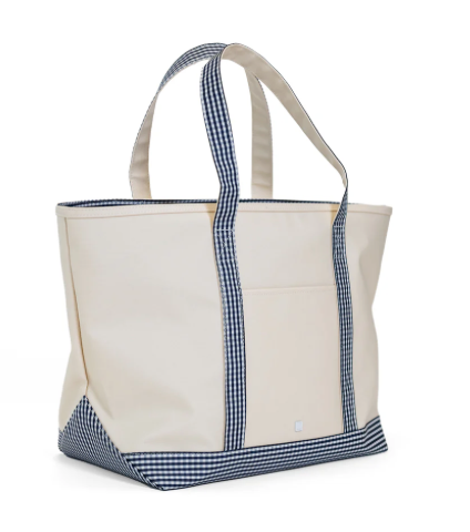 Maxi Tote-Coated Canvas Natural With Navy Gingham Trip