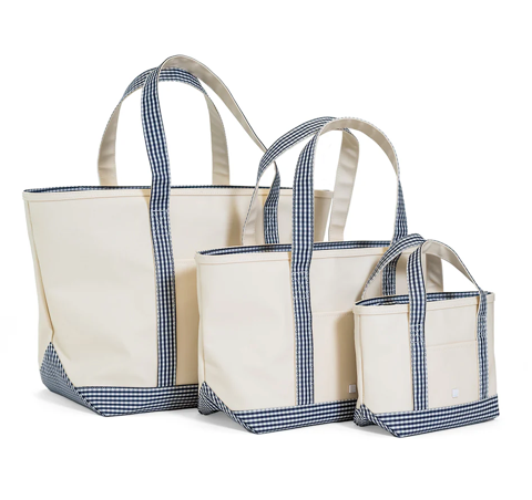Maxi Tote-Coated Canvas Natural With Navy Gingham Trip