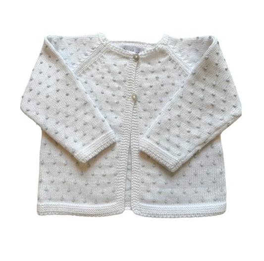 Dot Cardigan- White with Light Blue