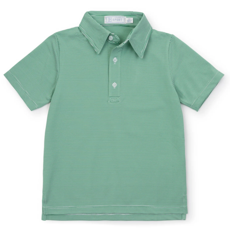 Will Boy's Performance Polo-Green and White Stripe