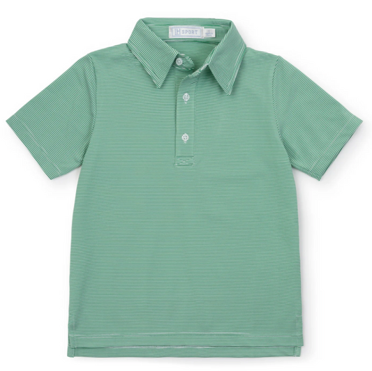 Will Boy's Performance Polo-Green and White Stripe