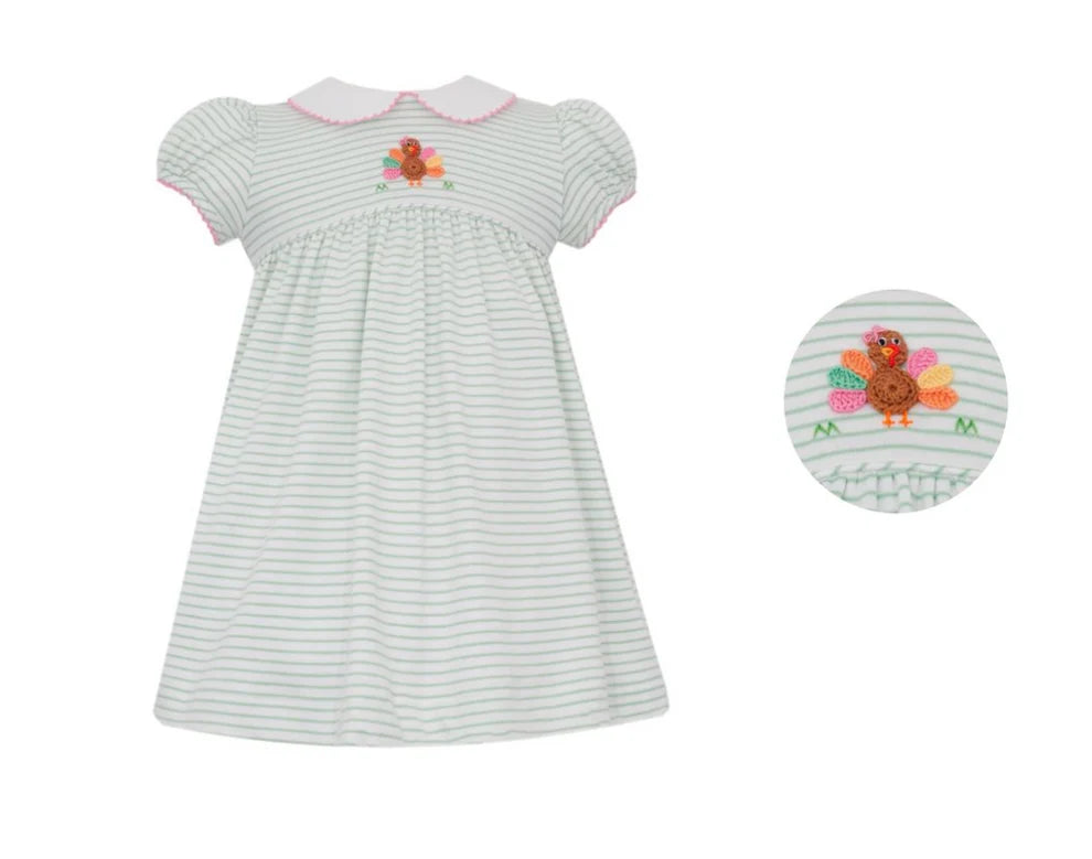 Turkey Girl's- Green Knit Stripe Dress