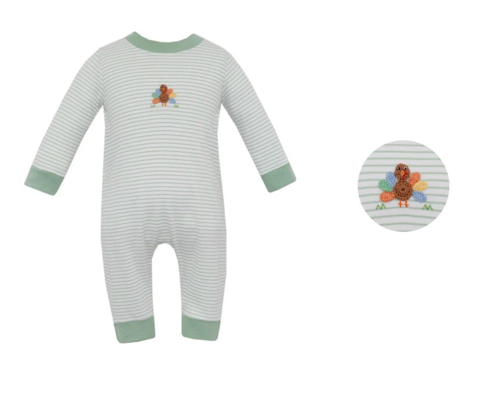 Turkey Boy's- Green Knit Stripe Long Romper