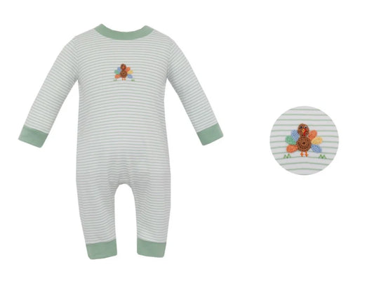 Turkey Boy's- Green Knit Stripe Long Romper