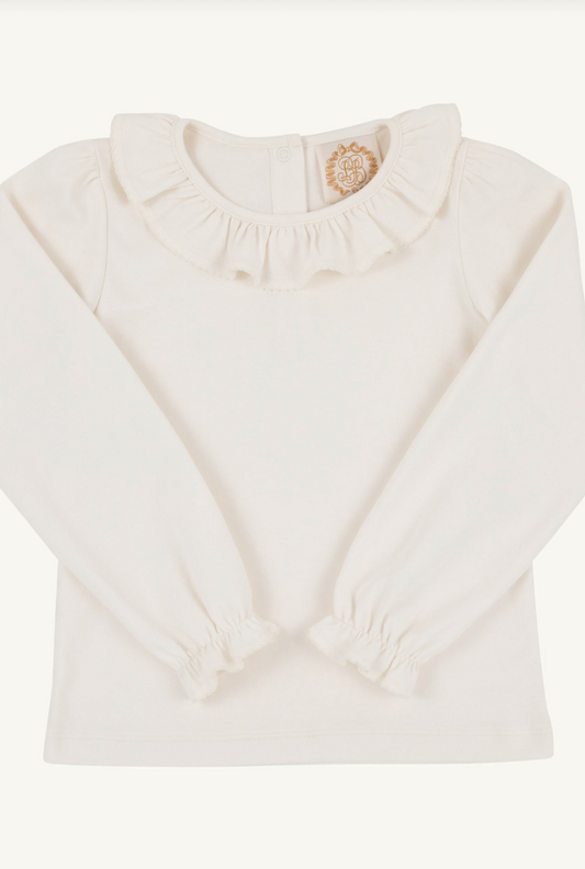 Ramona Ruffle Shirt- Long Sleeve-Palmetto Pearl