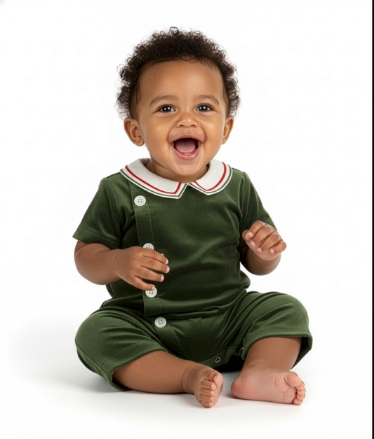 Mistletoe Velvet Boy Bubble, Green
