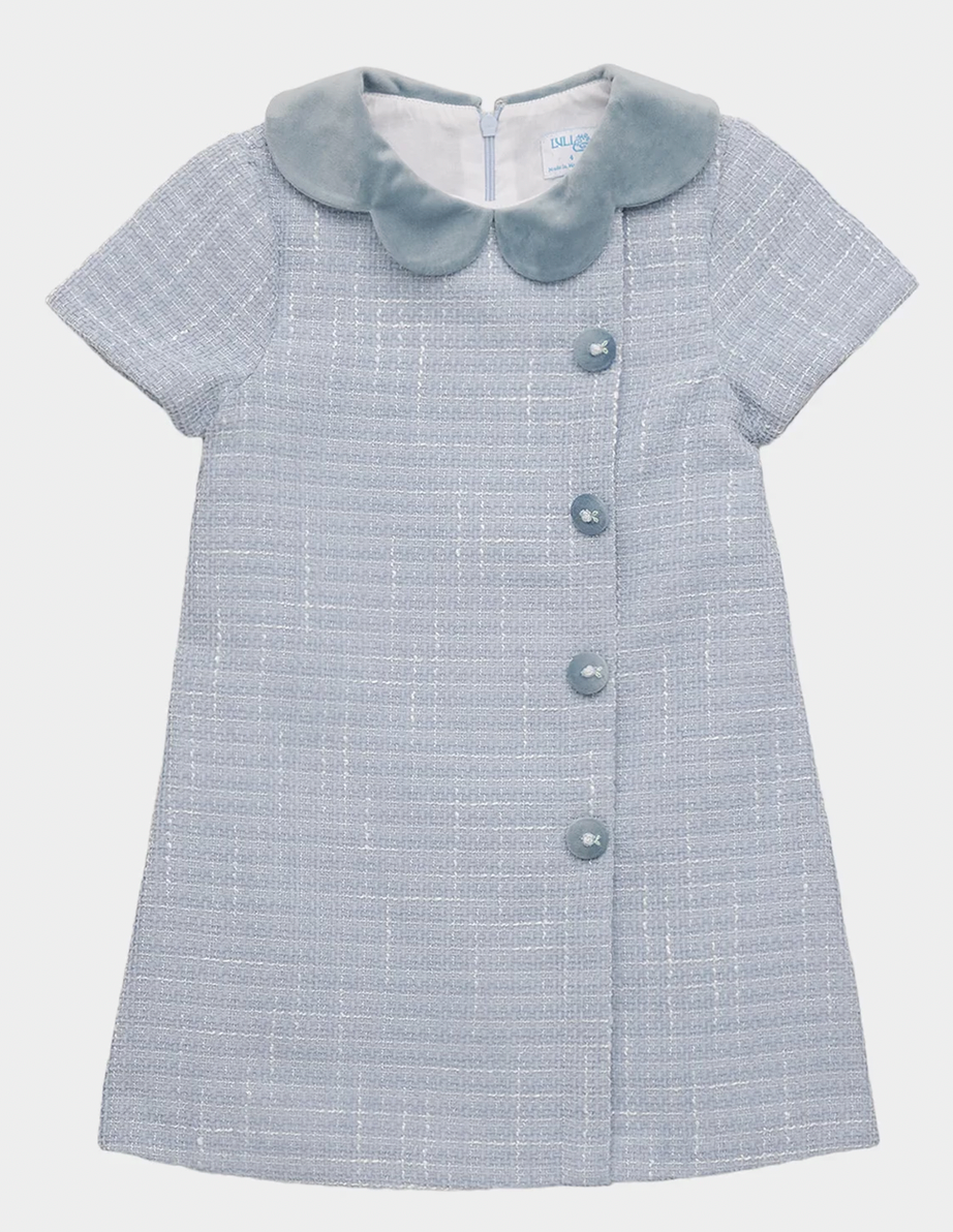 Sherpa Trim Tweed Blue A Line with Buttons