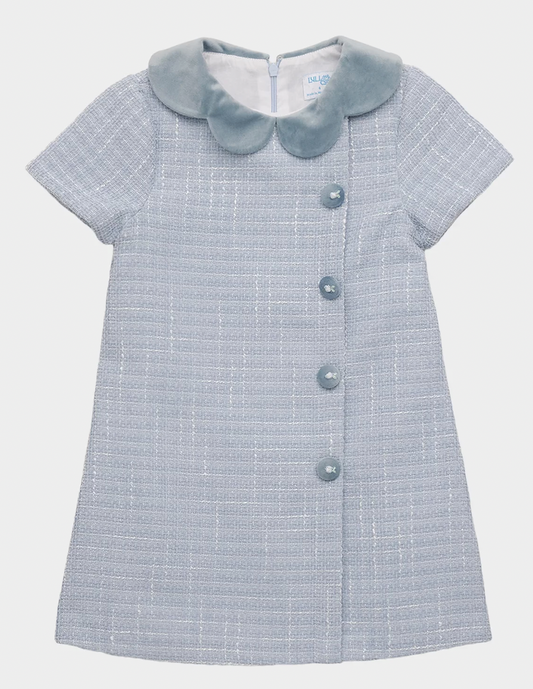 Sherpa Trim Tweed Blue A Line with Buttons