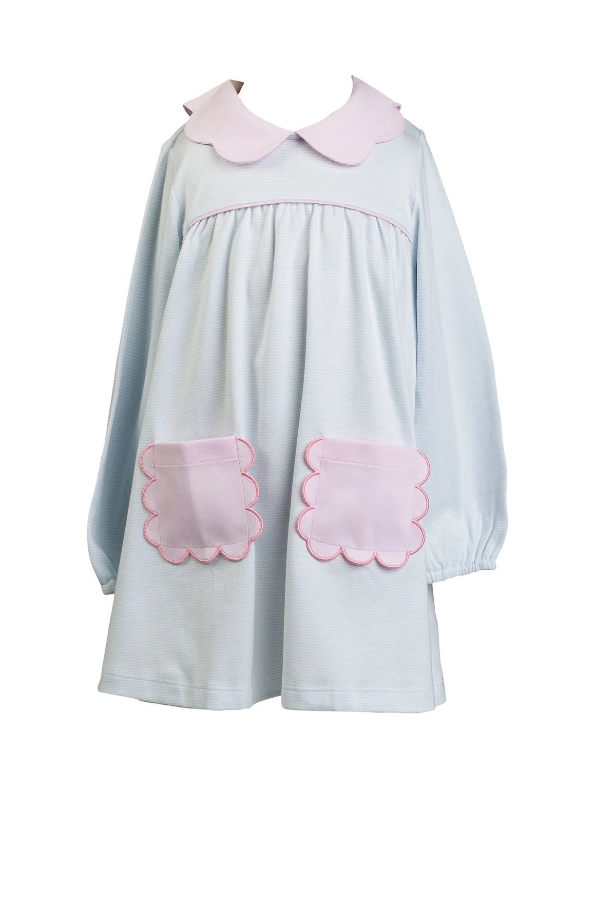 Long Sleeve Scallop Pocket Dress
