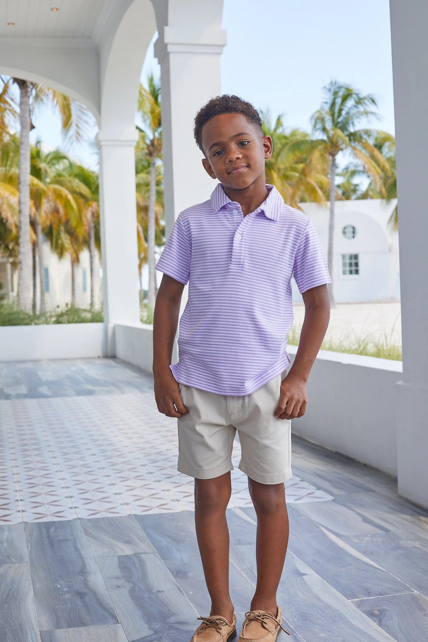 Short Sleeve Polo-Lavender Stripe