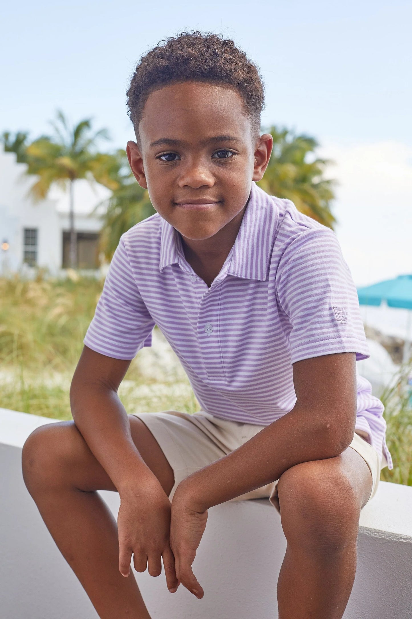 Short Sleeve Polo-Lavender Stripe
