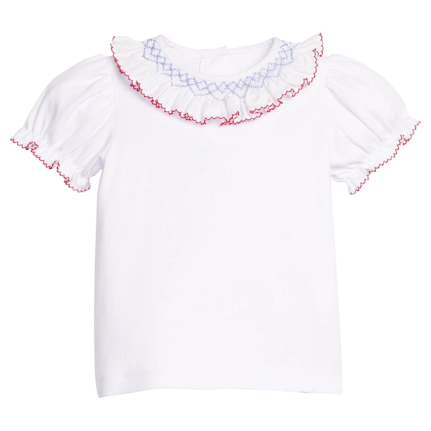 Short Sleeve Smocked Madeline Blouse - Blue / Red