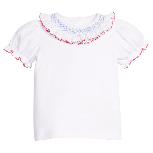 Short Sleeve Smocked Madeline Blouse - Blue / Red