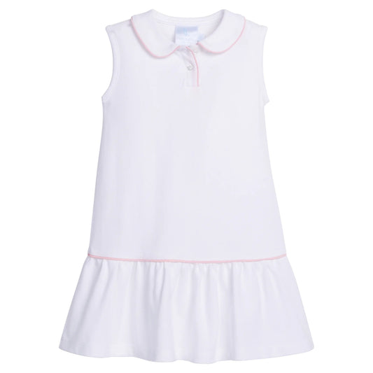Sleeveless Polo Dress-White With Light Pink