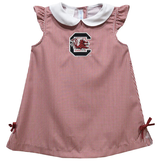 South Carolina Gamecocks Embroidered Gingham A-Line Dress