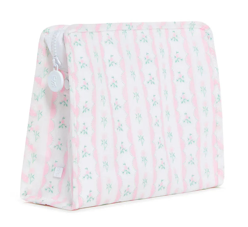 Roadie Large ZIp Pouch- Ribbon Floral Pink