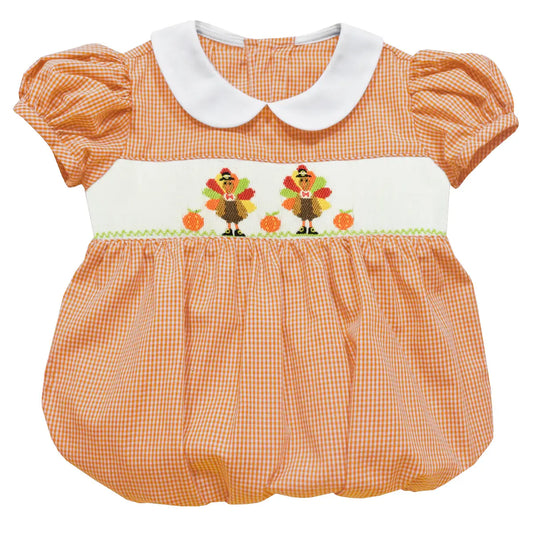 Thanksgiving Turkey Smocked Bubble, Orange