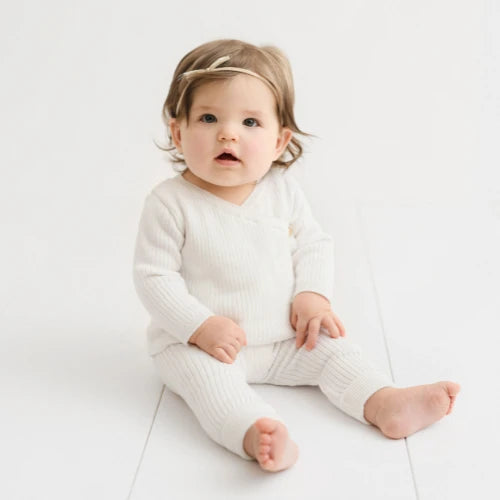 Ribbed Knit Wrap Set- Ivory
