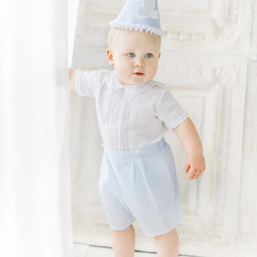 Feather Stitched Bobby Suit- Blue