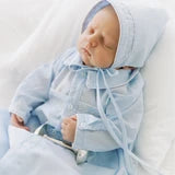 Preemie Dot Embroidered Take Me Home Gown with Hat- Blue