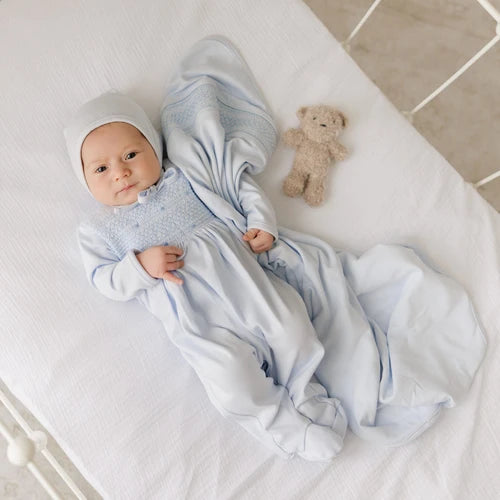Smocked Argyle Blanket- Blue