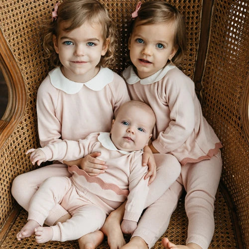 Scalloped Contrast Trim Knit Set- Blush