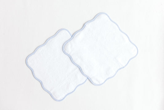Wash Cloth Set - Blue Stripe Scalloped Edge