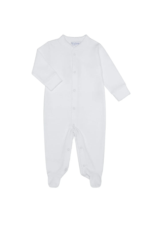 White Bubble Baby Footie: White Picot Trim