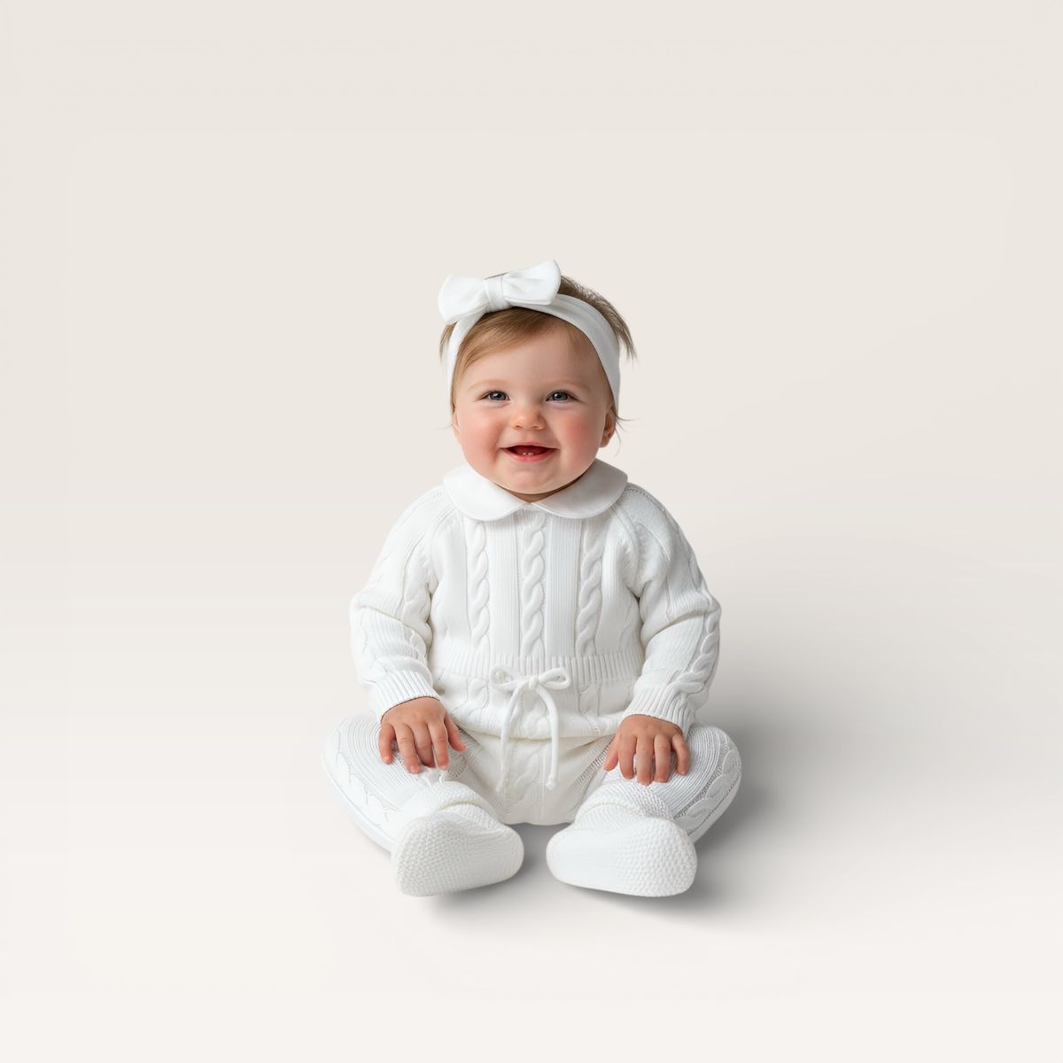 Cable Romper with Buttons in Crotch and Baby Collar