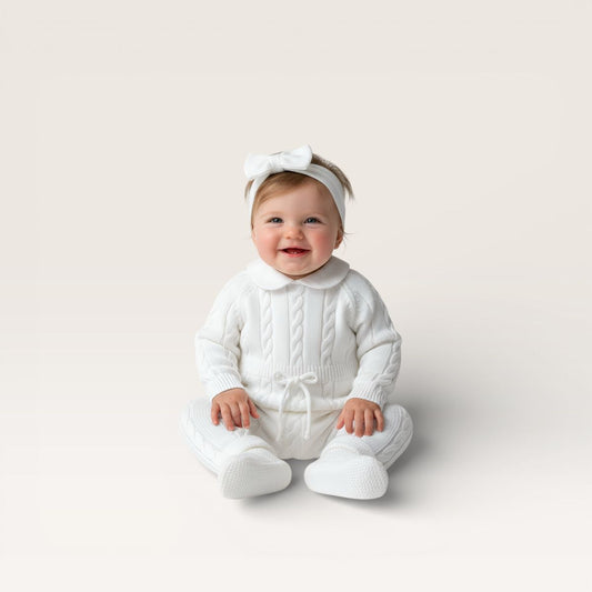 Cable Romper with Buttons in Crotch and Baby Collar